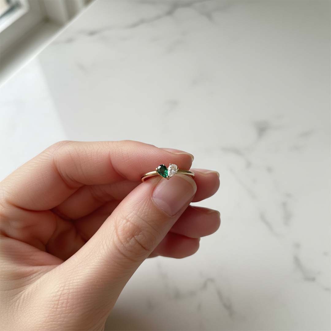 Mother & Daughter Customized Birthstones Heart Ring