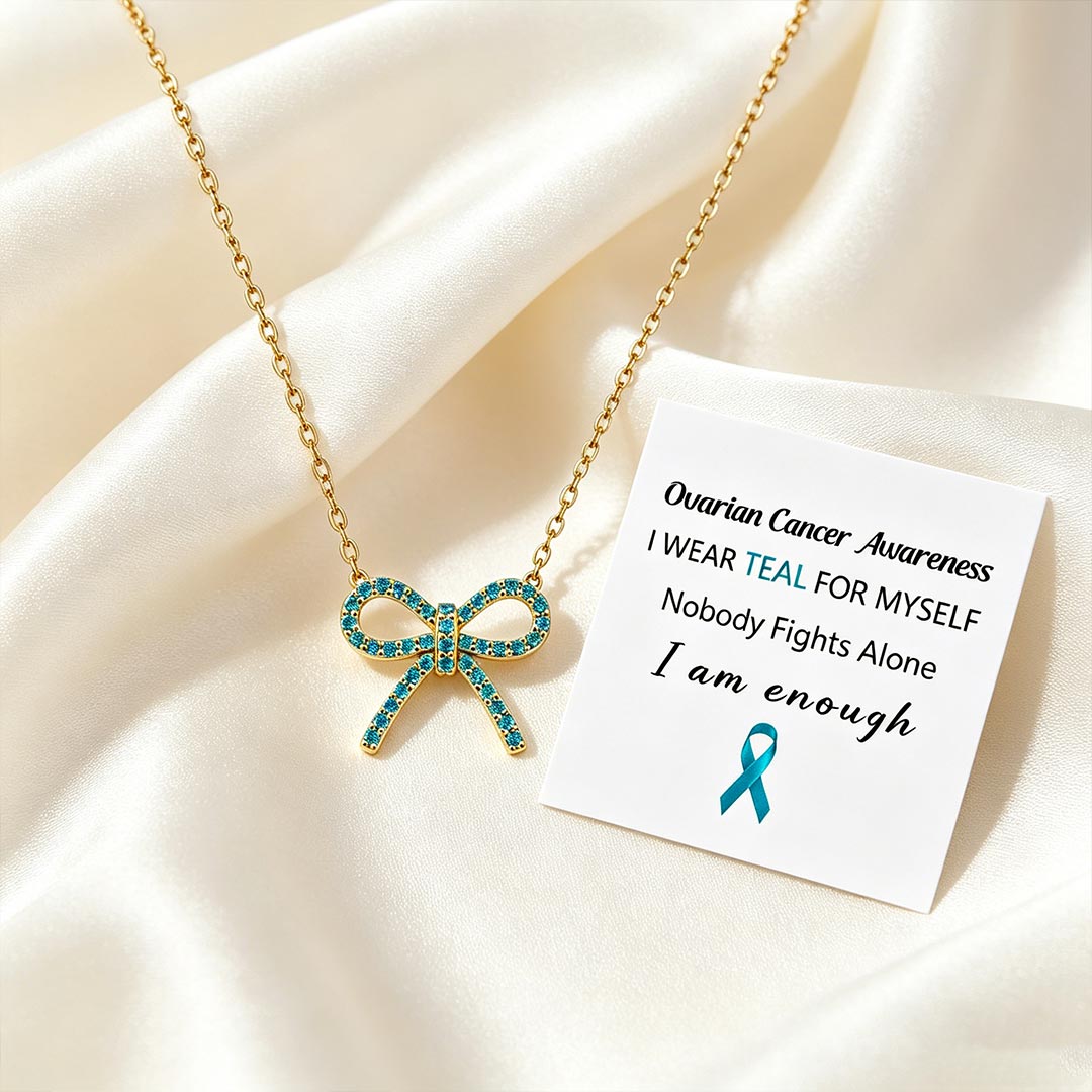 Ovarian Cancer Awareness-Blue Bowknot Necklace