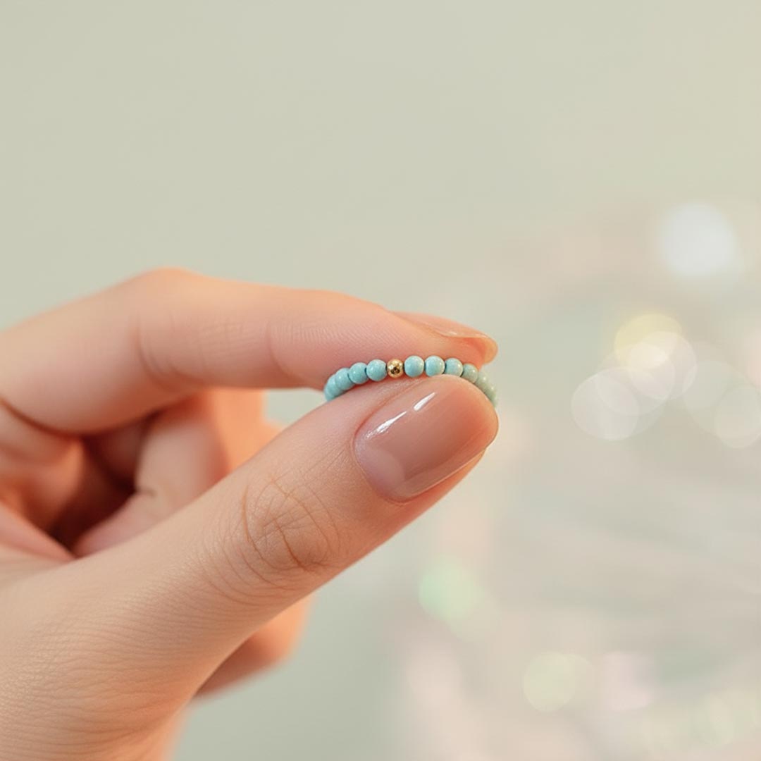 Ovarian Cancer Awareness-Turquoise Beaded Gold Ring