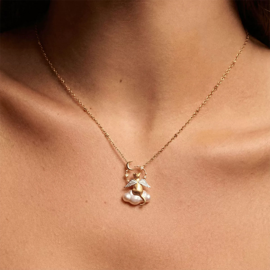 Cat Angel Baroque Cloud Necklace