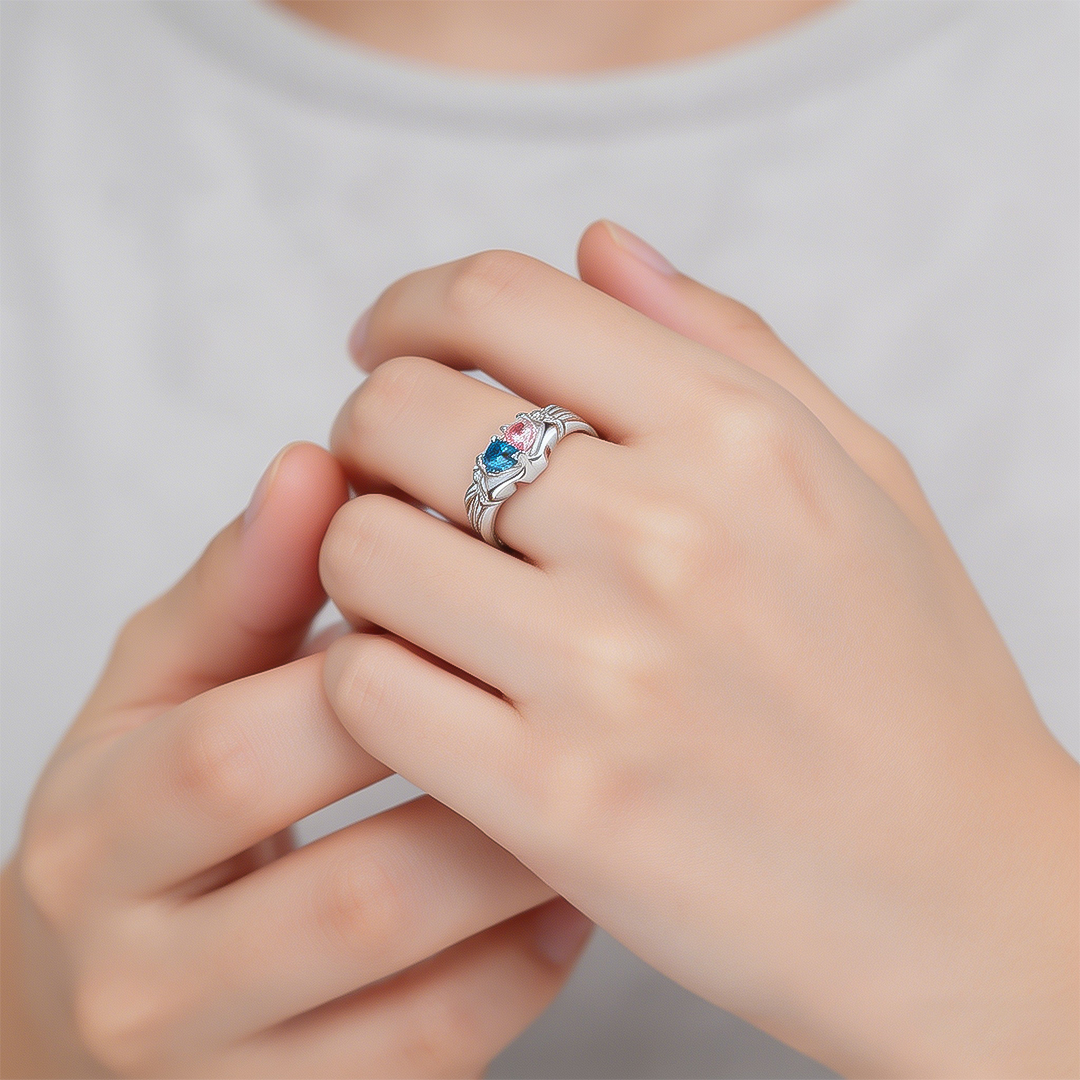Mama of an Angel-Pink-Blue Paw Wing Open Ring