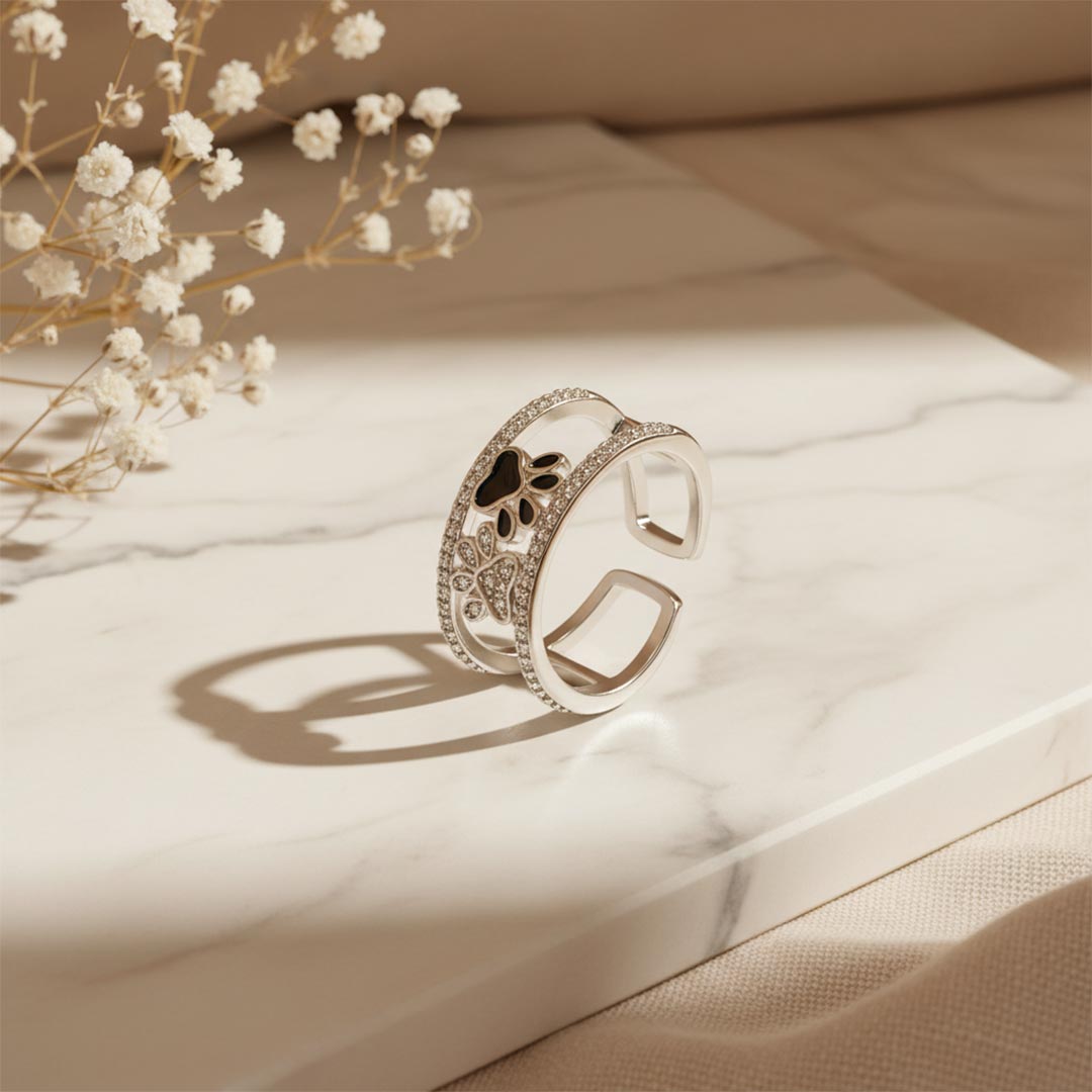 For Memorial-Black Claw Print Double-Bar Open Ring