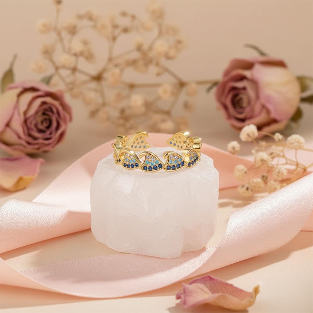 For Self-Blue Diamond Wave Open Ring