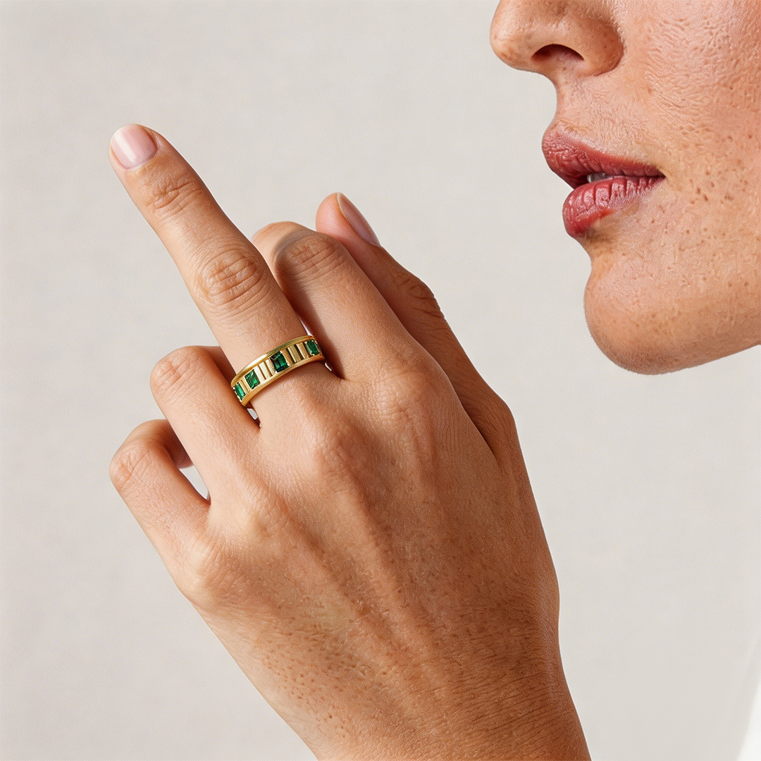 Anti-Anxiety-Green Gemstone Rotating Ring