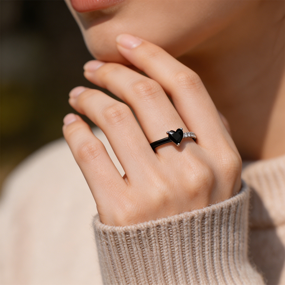 Melanoma & Skin Cancer Awareness-Black Ceramic Heart Ring