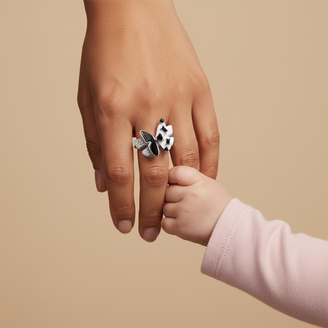 For Memorial-Black Diamond Butterfly Open Ring
