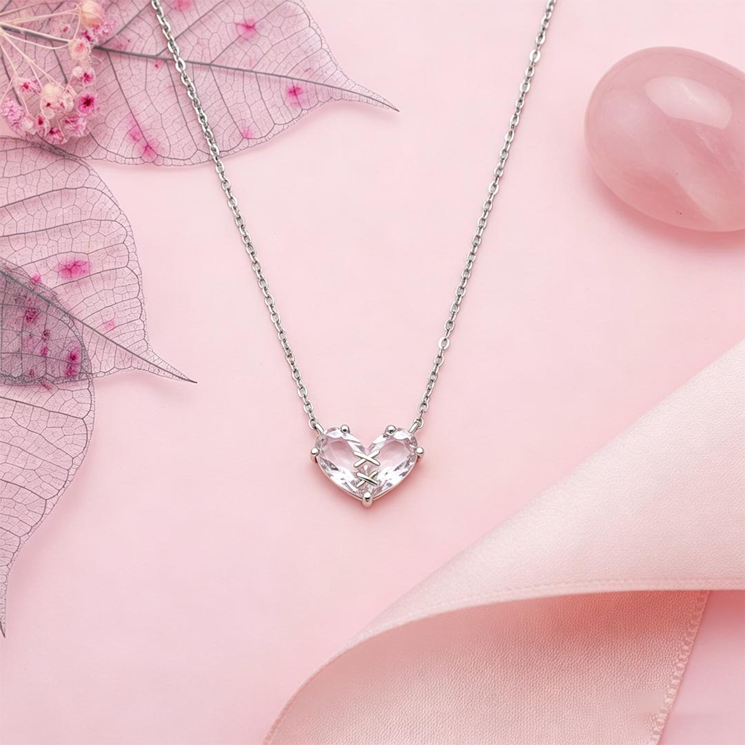 Breast Cancer Awareness-Patch Heart Pink Diamond Necklace