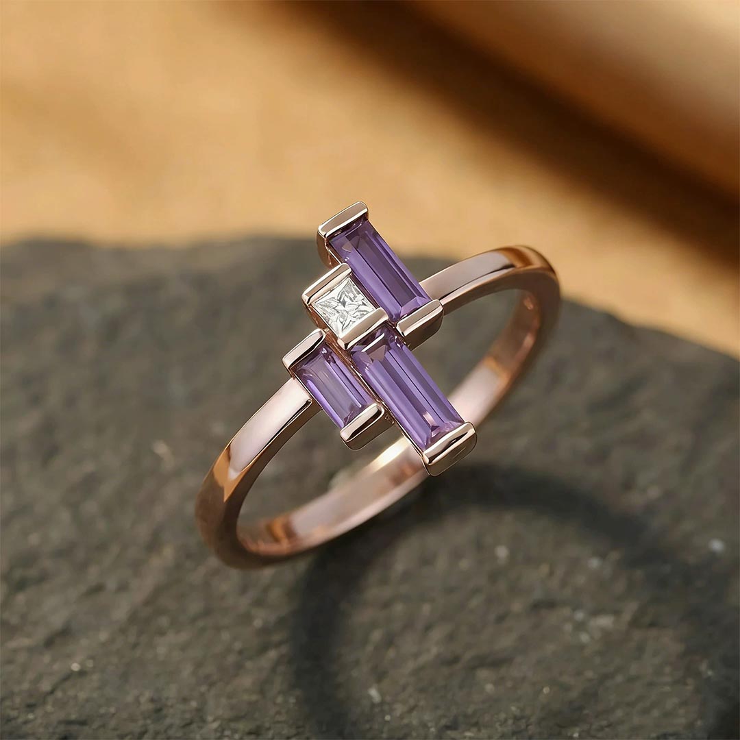 Alzheimer Awareness -Purple Step Diamond Ring