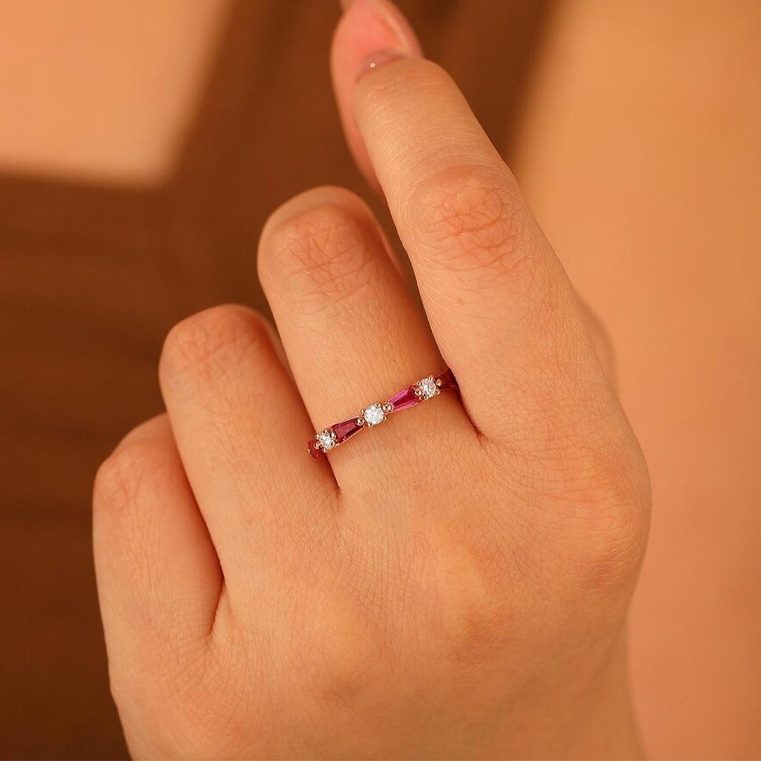 Breast Cancer Awareness -Pink Spaced Round Diamond Ring