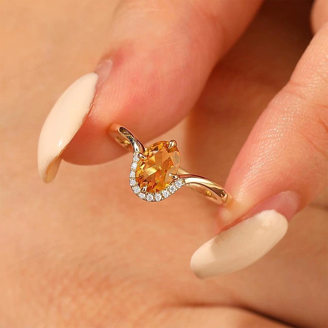 Multiple Sclerosis Awareness -Orange Half-Round Diamond Ring