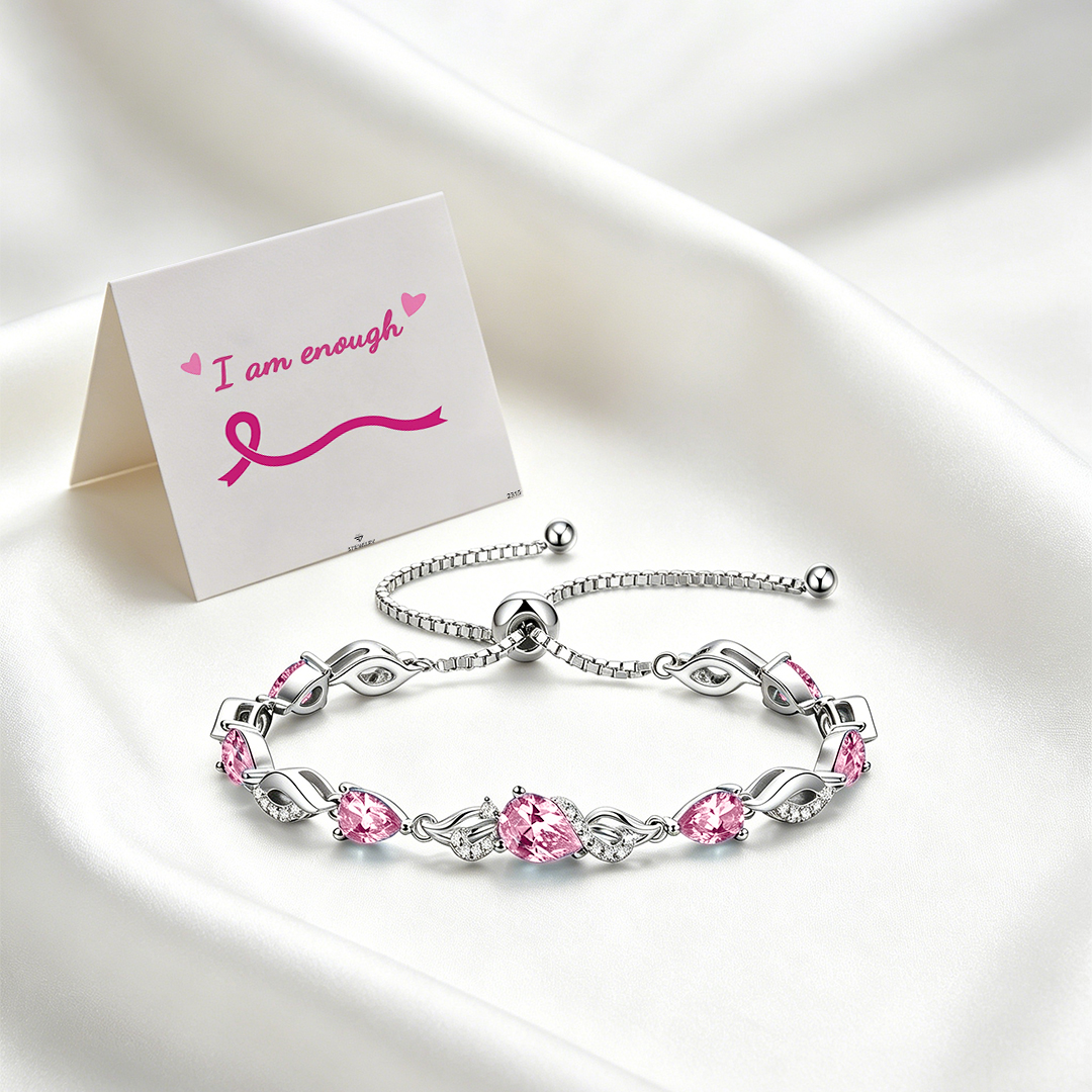 Breast Cancer Awareness-Pink Spaced Diamond Bracelet