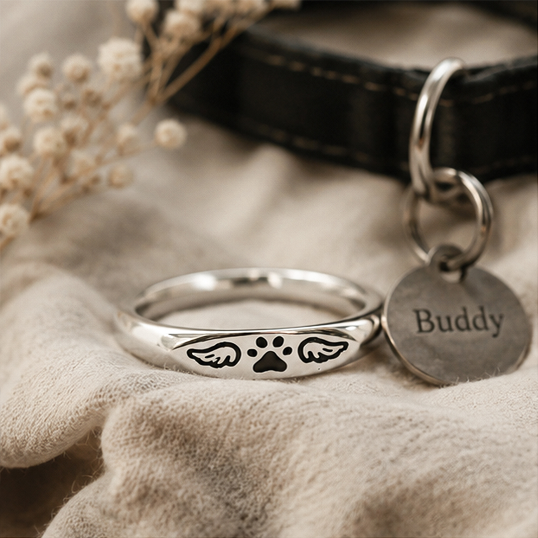 [⚡38% OFF] FOR MEMORIAL - My Four-legged Angel is Always Near By Tiny Paw With Wings Ring