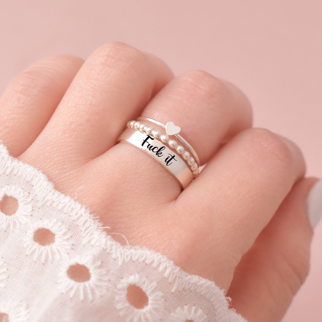 S925 Fuck It Heart-Shaped Ring - 3 Rings Set