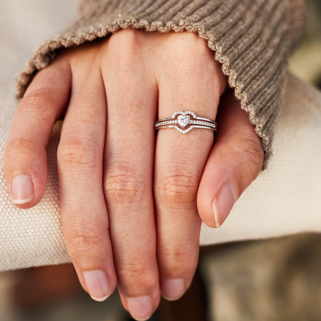 For Granddaughter - S925 Always Keep Me In Your Heart, For You Are Always In Mine Layered Heart Ring