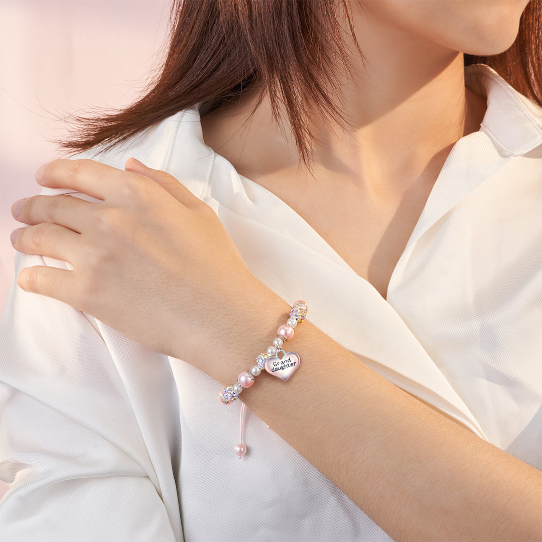 For Granddaughter - I'll Always Be With You Heart-shaped Pendant Pearl Bracelet