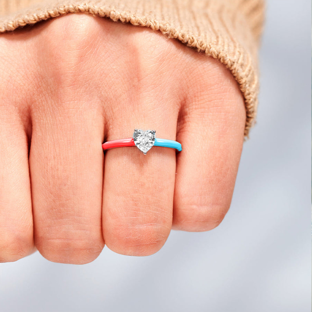 Fuck Diabetes White Diamond Red & Blue Ring