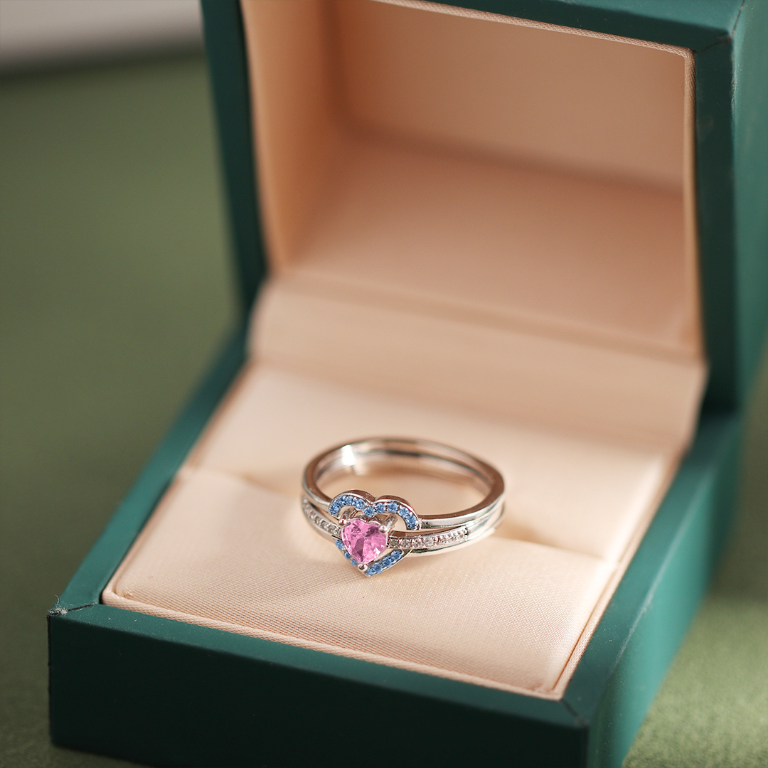 Mama of An Angel Pink & Blue Heart Stacked Ring