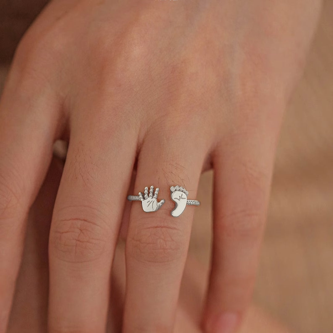 For Memorial - S925 Mama Of An Angel Palm And Sole Ring