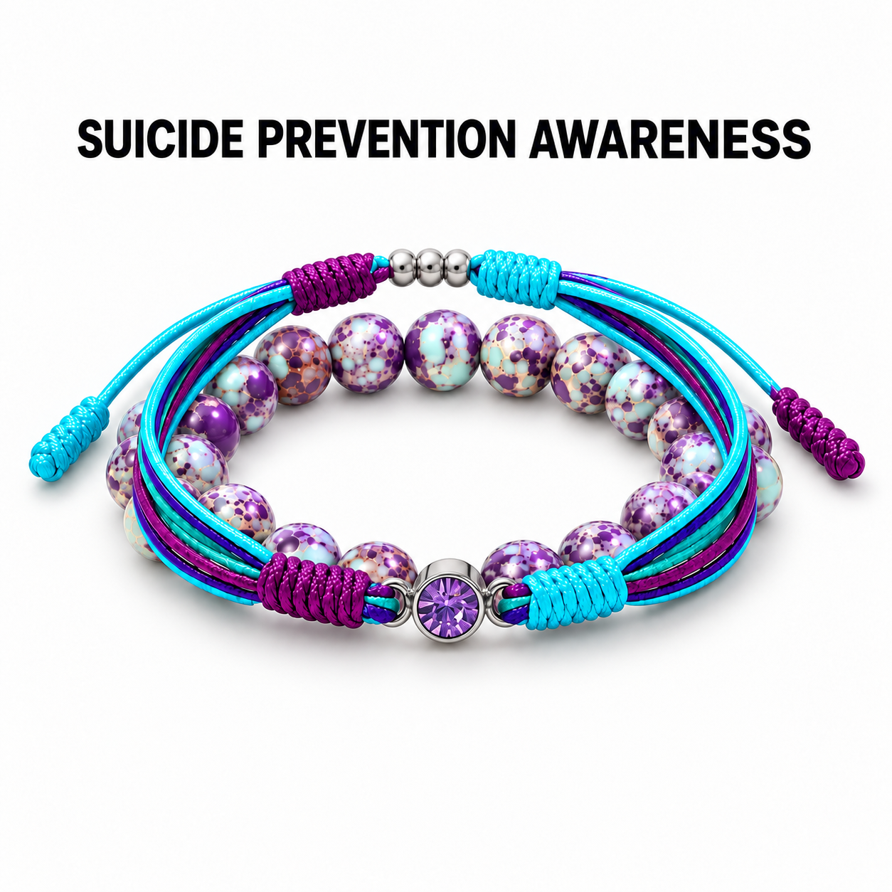 SUICIDE PREVENTION AWARENESS Diamond Cord Bracelet Set