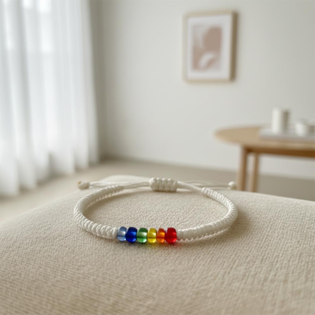 Autism Awareness-Rainbow Beaded Cord Bracelet