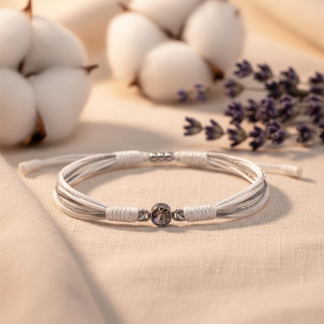 Brain Tumor Awareness-Gray & White Round Diamond Bracelet