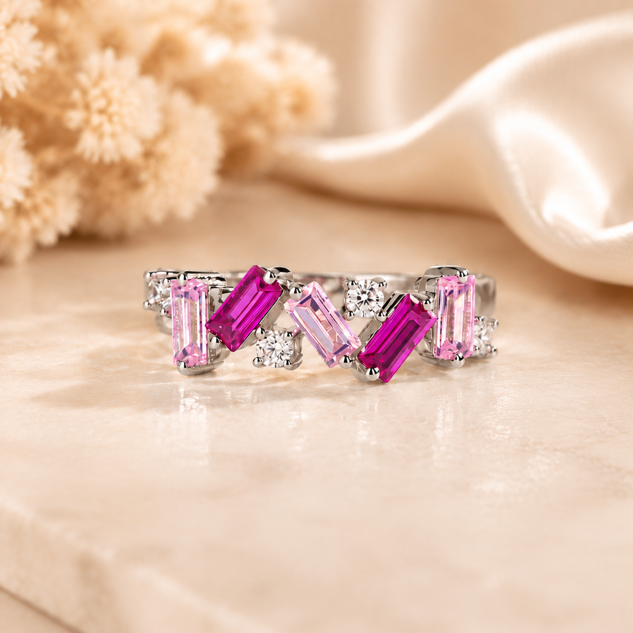 Fuck Perfection Engraved Pink Cubic Zirconia Ring
