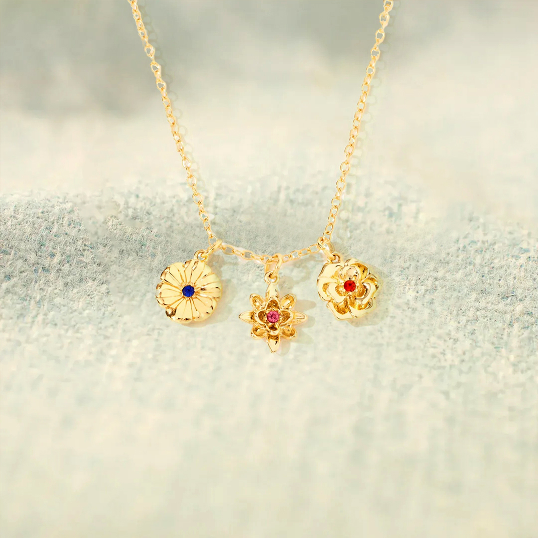 Grandma's/Mama's garden1-10 Three-Dimensional Birth Flowers Necklace