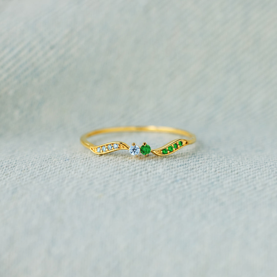 For Love - High Tide Or Low Tide Personalized Double Stone Wavy Ring