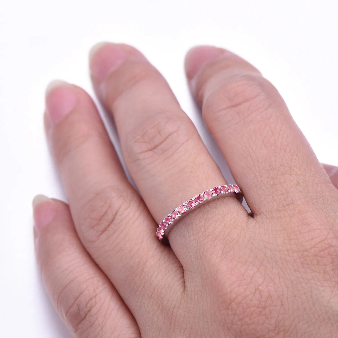 Breast Cancer Awareness Pink Half Eternity Ring