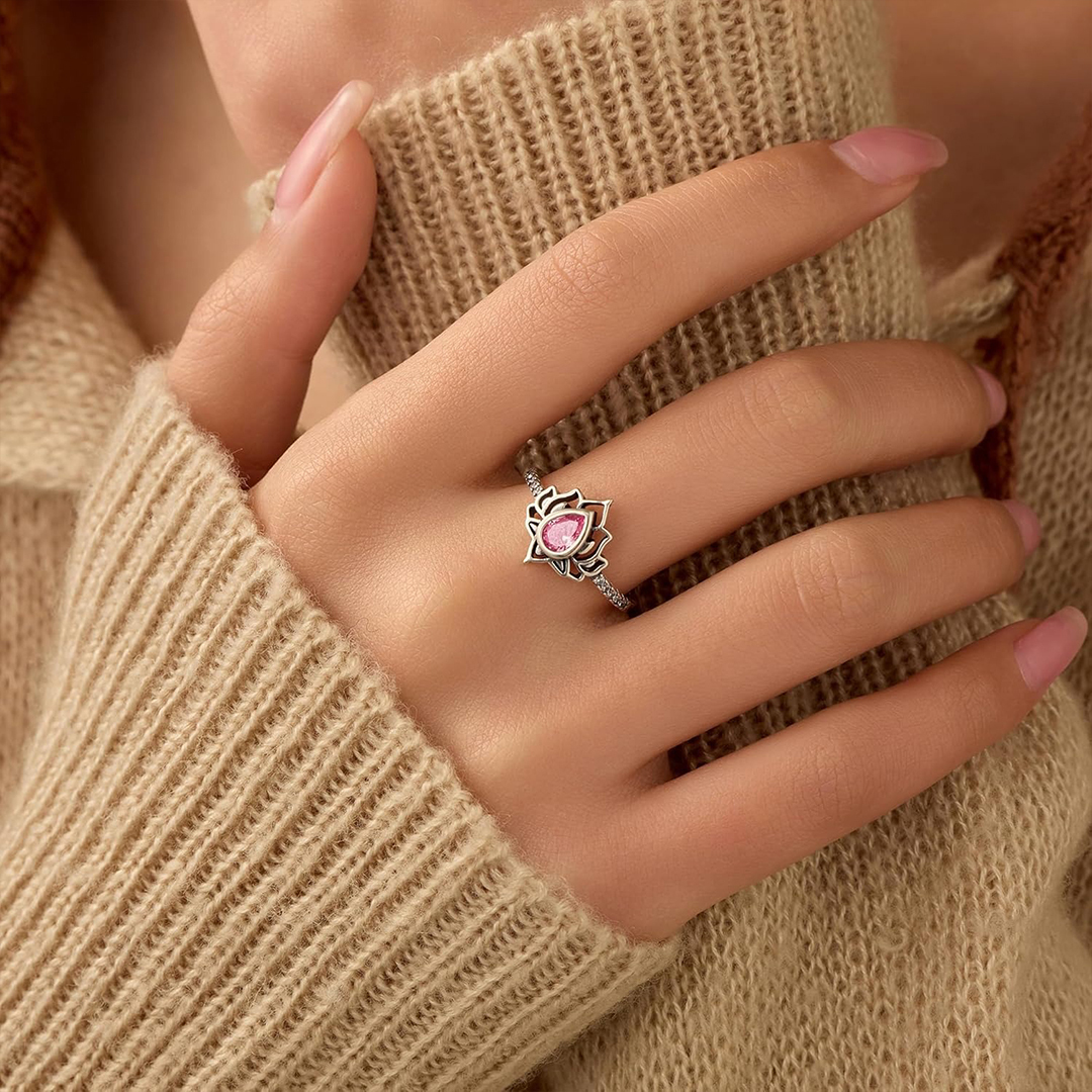 I Wear Pink For Myself To Defeat Breast Cancer pink Lotus Flower Rings