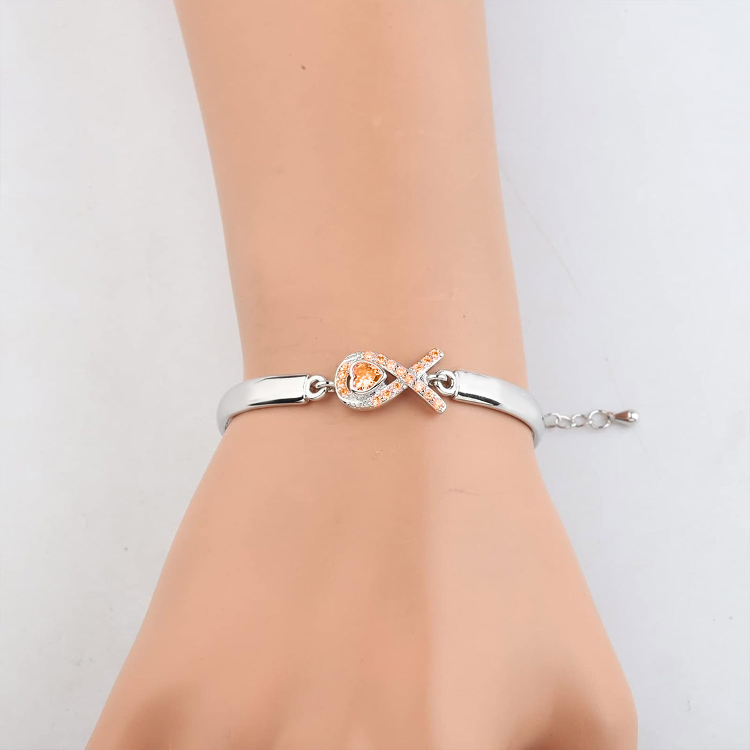 Multiple Sclerosis Awareness Orange Heart Ribbon Bracelet 