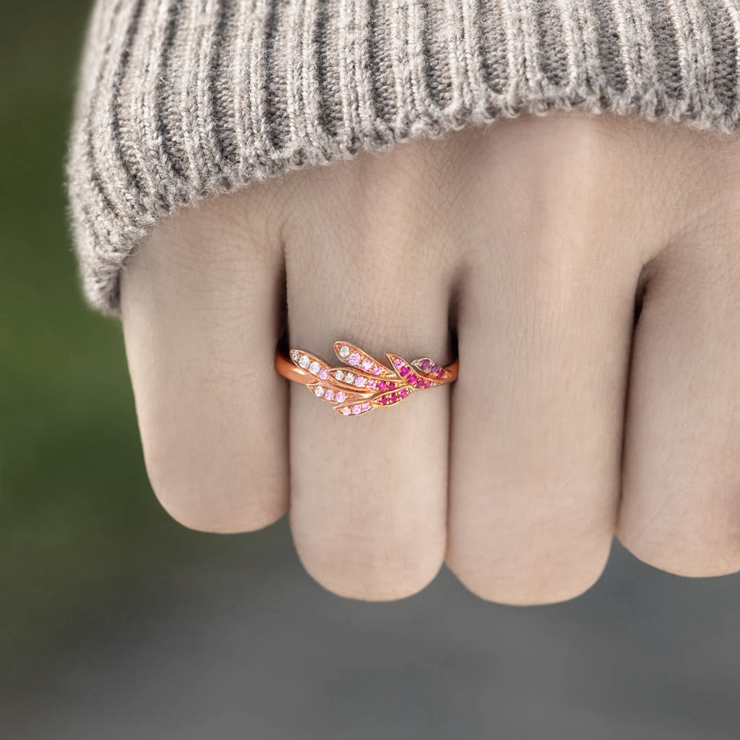 Hug from Heaven-Pink Diamond Angel Feather Ring