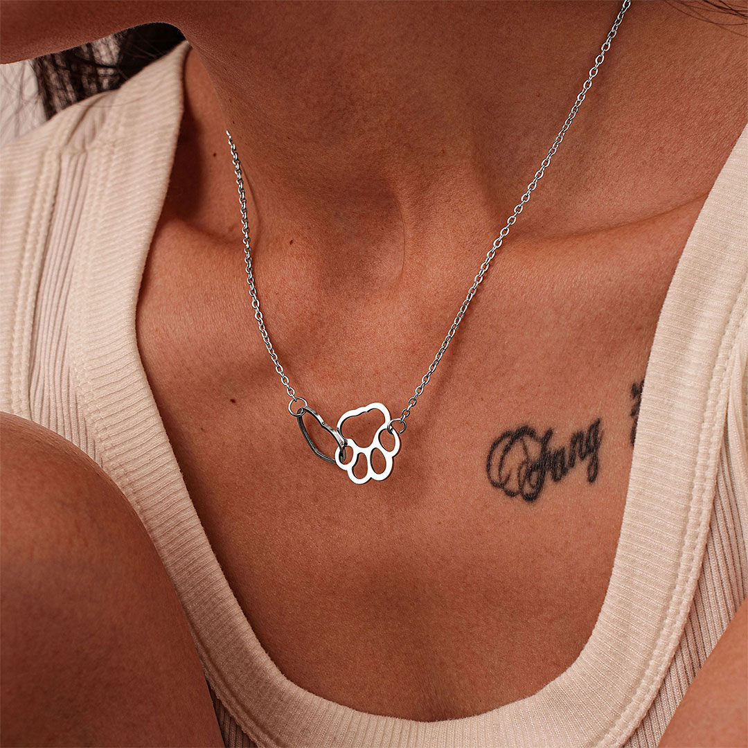 To My Furbaby in Heaven Paw Print Love Heart Necklace