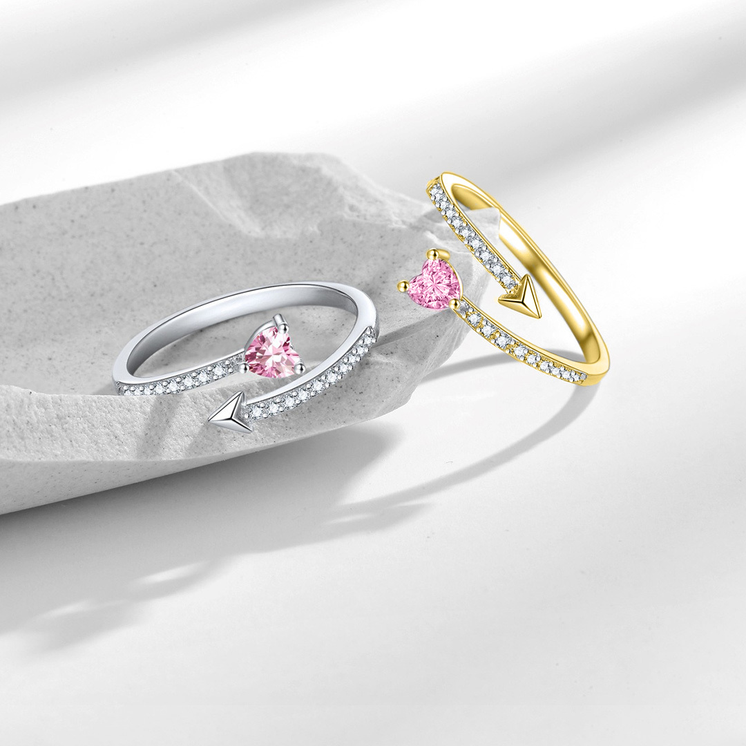 Breast Cancer Awareness-Pink Diamond Heart Open Ring