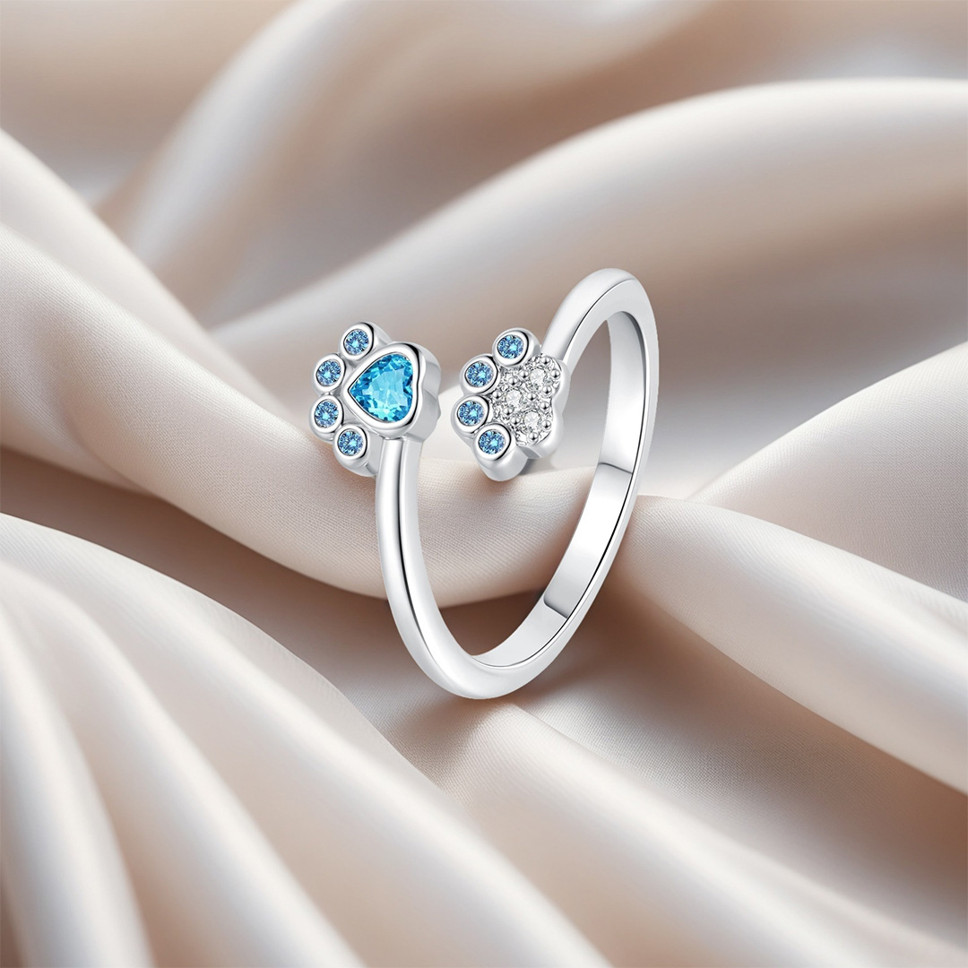 For Memorial-To My Furbaby in Heaven Blue Paw Print Ring