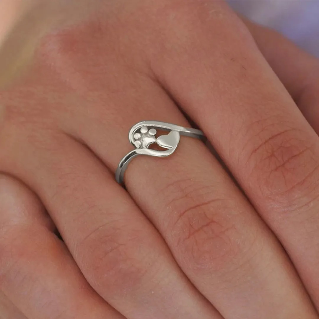 Love Never Gone-Heart Paw Print Ring