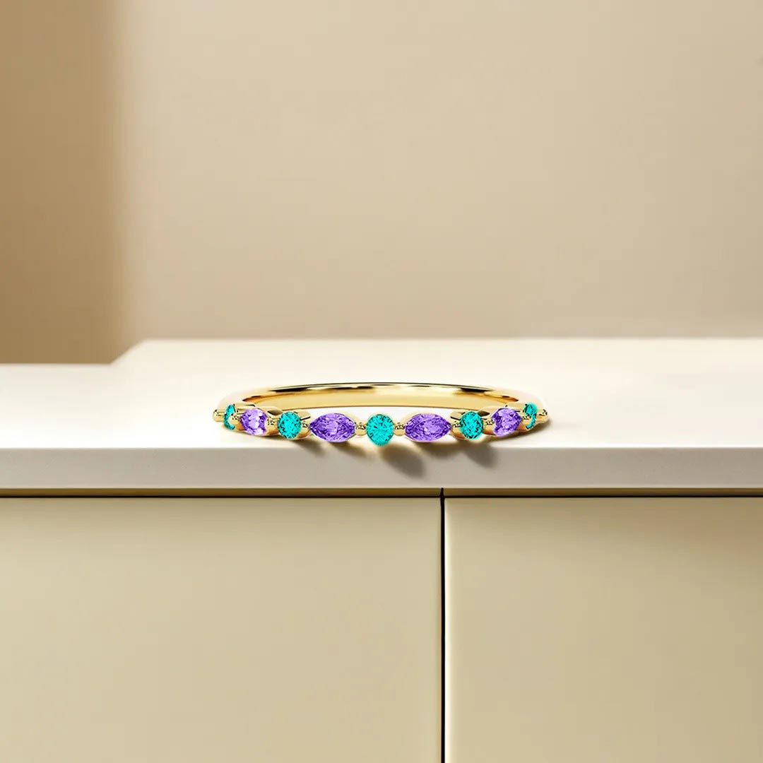 Suicide Prevention Awareness-Thin bluish purple diamond ring