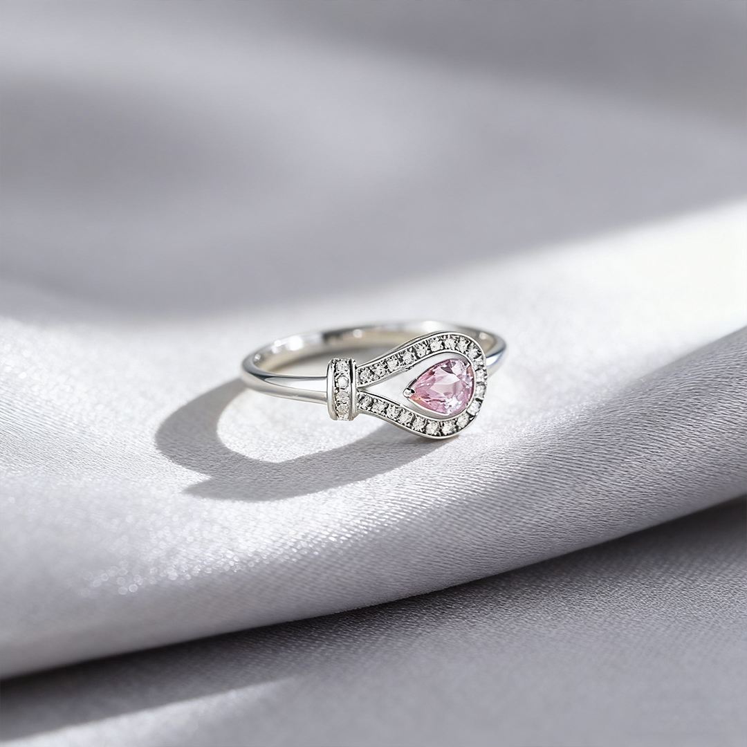 Breast Cancer Awareness-She Doesn t Fight Alone Horseshoe clasp pink diamond ring