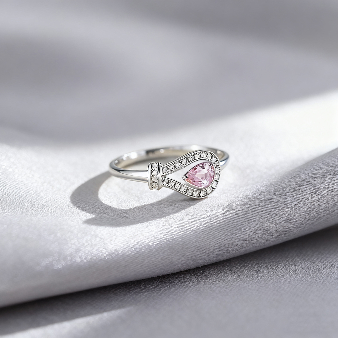 Breast Cancer Awareness-She Doesn t Fight Alone Horseshoe clasp pink diamond ring