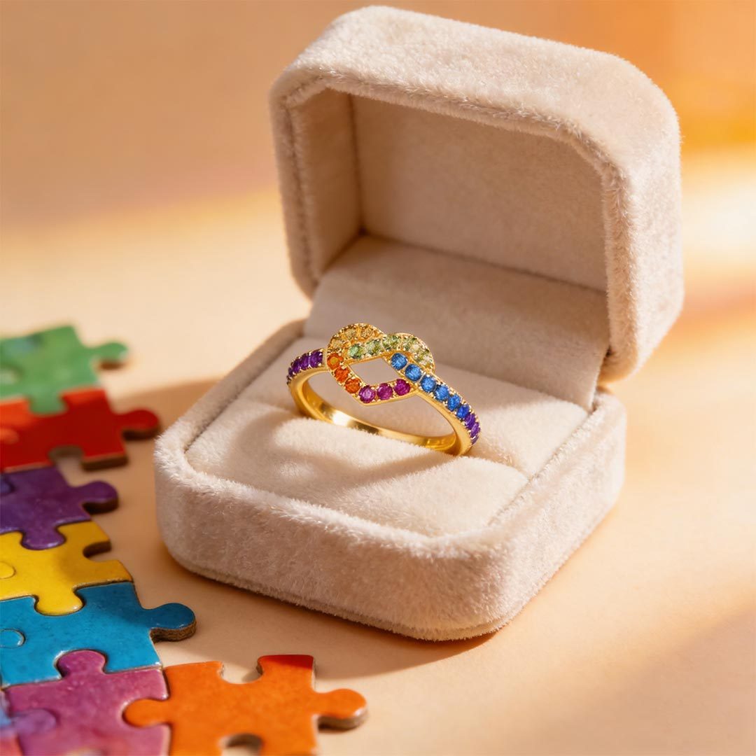 Autism Awareness-Colorful Heart Knot Ring