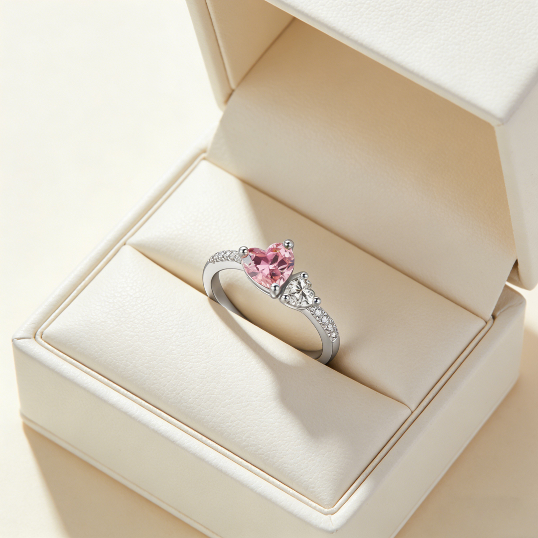 Breast Cancer Awareness-Pink Diamond Big & Small Heart Ring