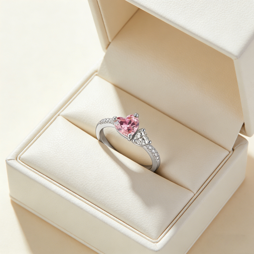Breast Cancer Awareness-Pink Diamond Big & Small Heart Ring