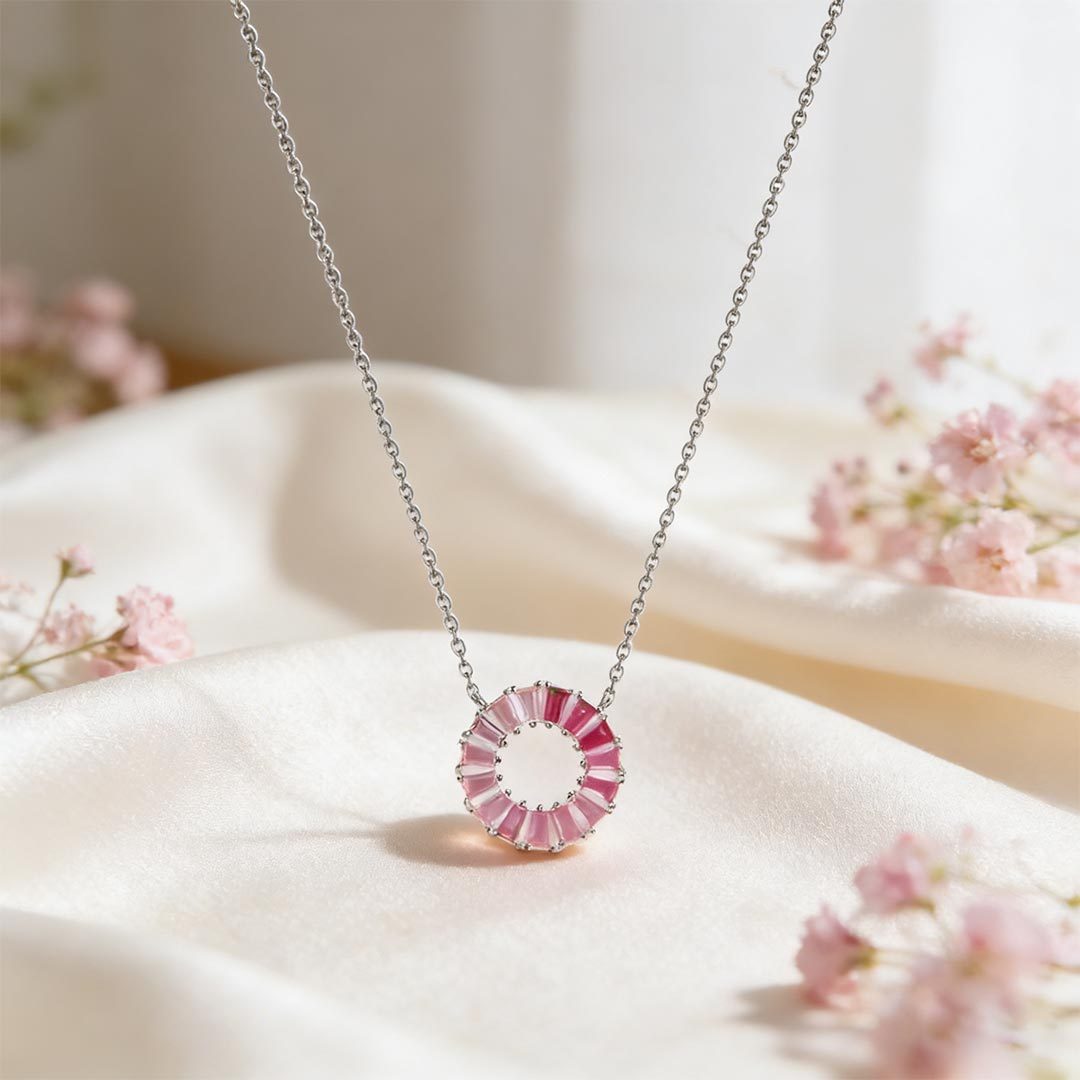 Breast Cancer Awareness-Pink Gradient Circle Necklace