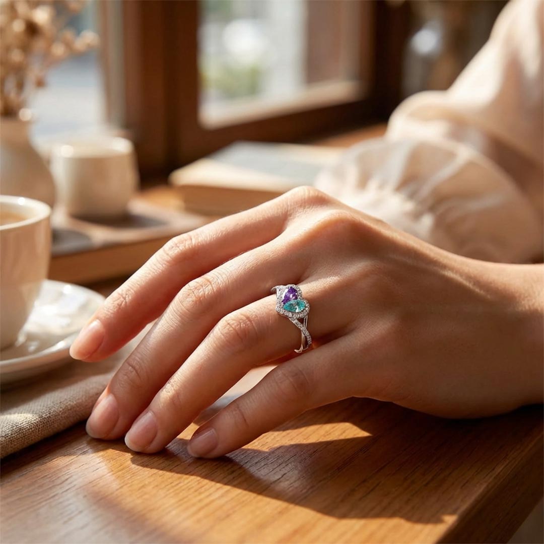 Suicide Prevention Awareness-Blue Purple Two Part Heart Ring