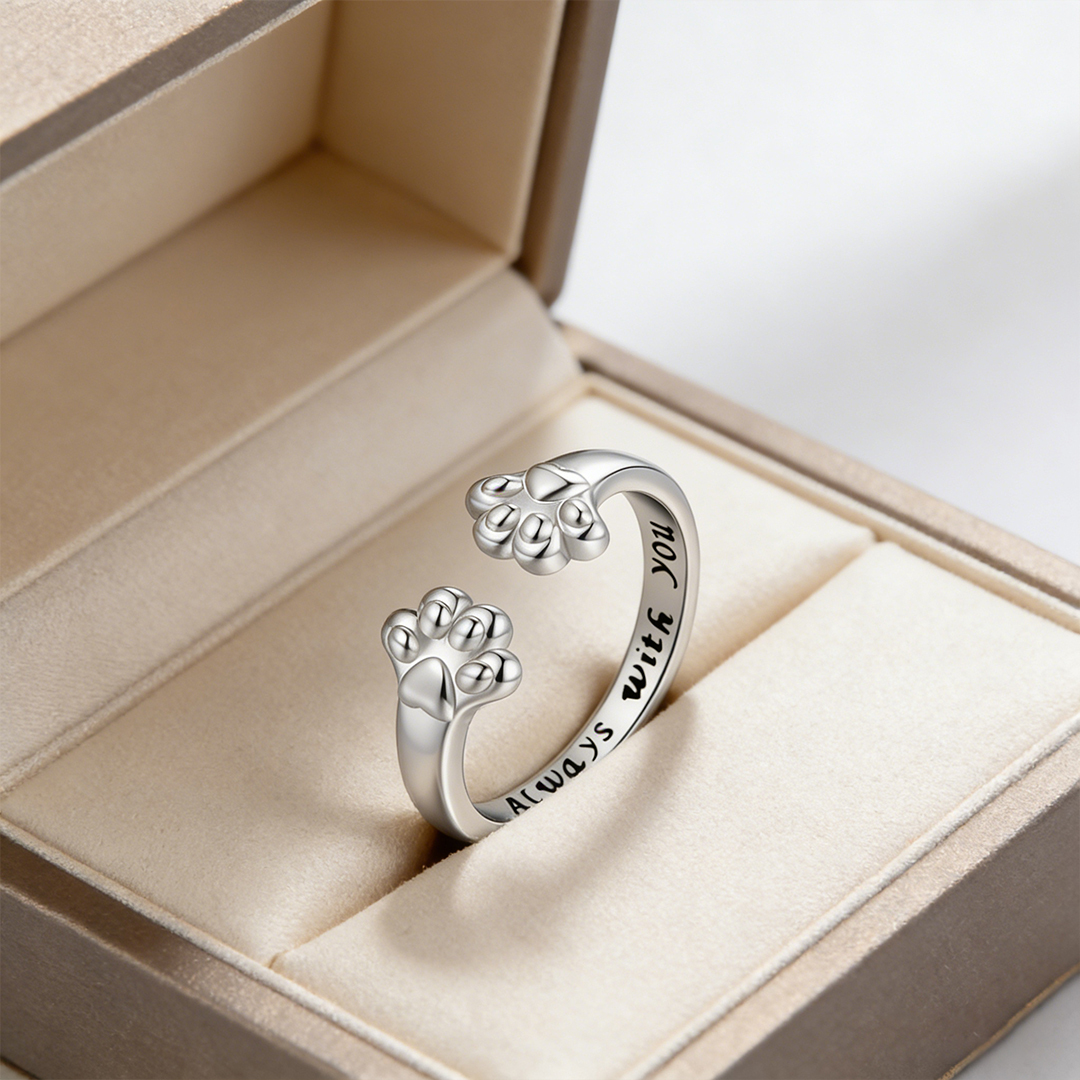 Engraved Paw Print Open Ring
