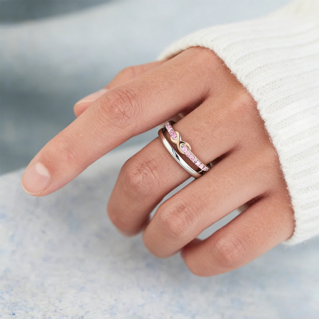 Breast Cancer Awareness-Double Layer Pink Infinity Ring