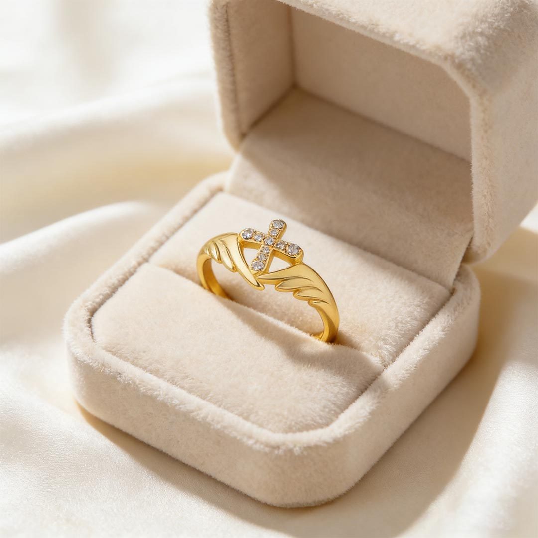 For Memorial-Open Cross Wing Slim Ring