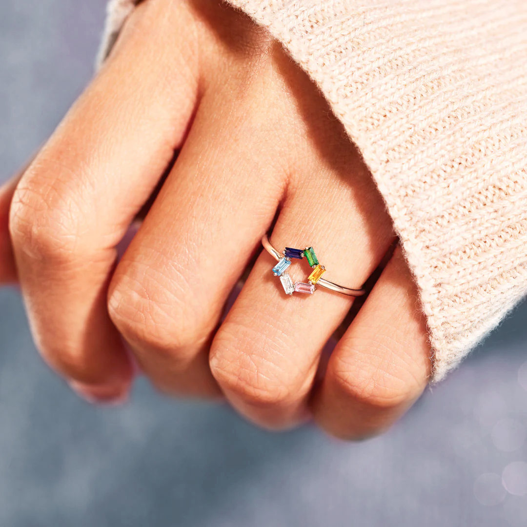 Slim Band Circle Birthstone Personalized Ring