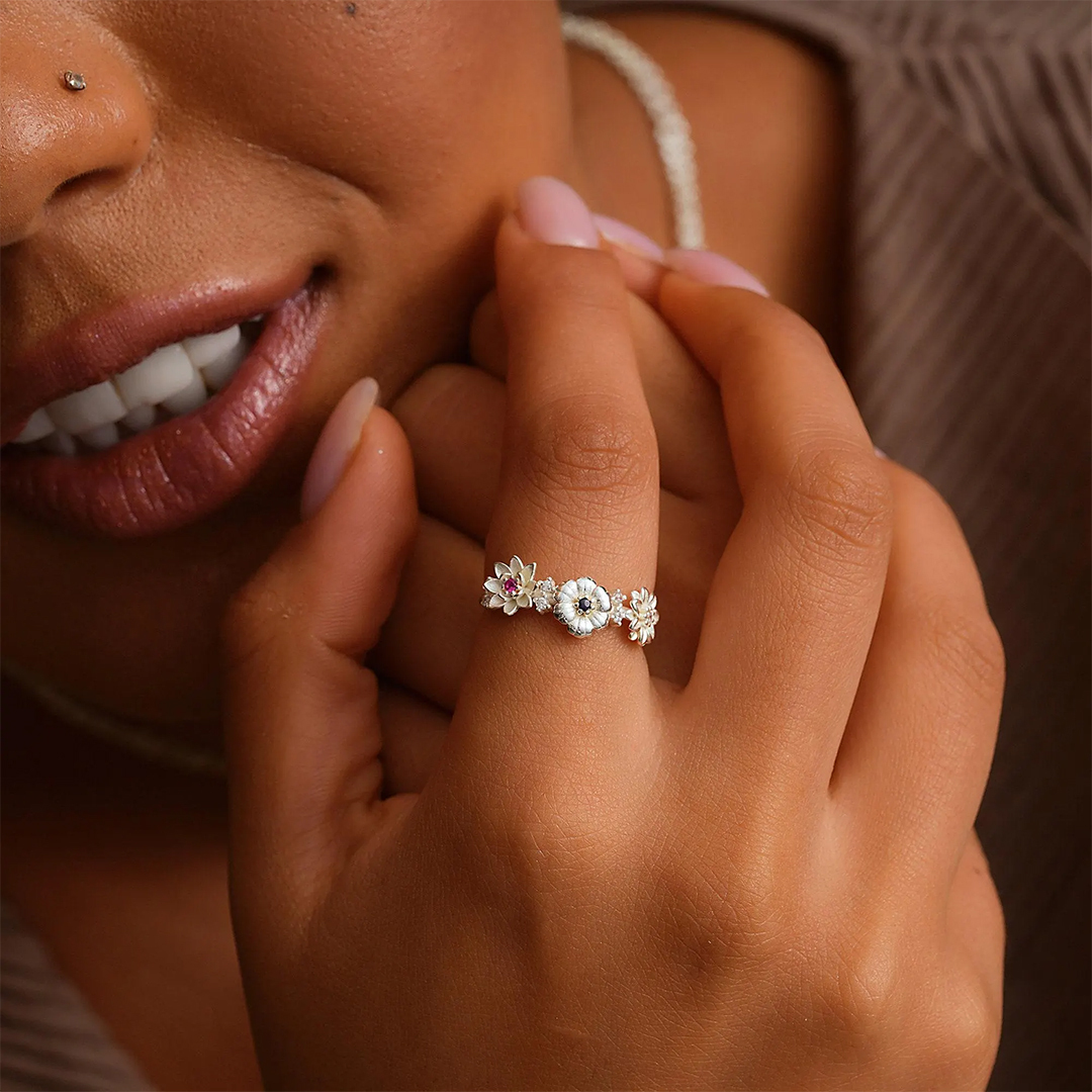 For Mom-3D Birth Flower Personalized Ring