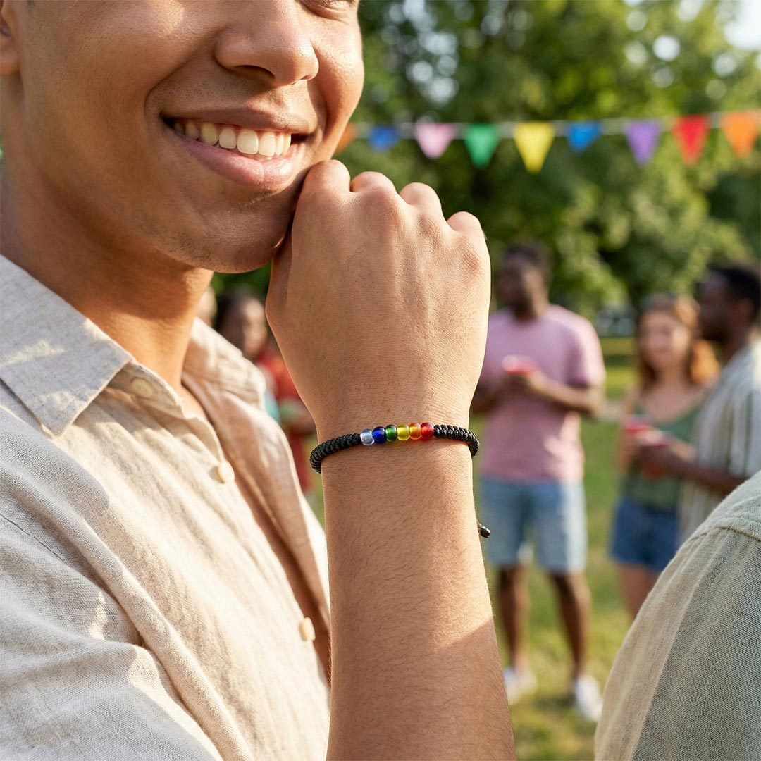 Autism Awareness-Rainbow Beaded Cord Bracelet